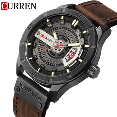 CURREN Leather Strap Casual Analog Date Men Military Sports Quartz Watch