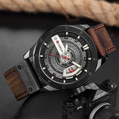 CURREN Leather Strap Casual Analog Date Men Military Sports Quartz Watch