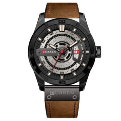 CURREN Leather Strap Casual Analog Date Men Military Sports Quartz Watch