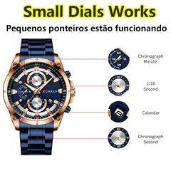 CURREN Stainless Steel Luxury Men Business Watches Quartz Chronograph Wristwatch