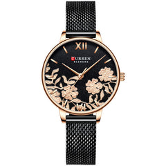 CURREN Stylish Flower Women Quartz Watches Stainless Steel Mesh Band