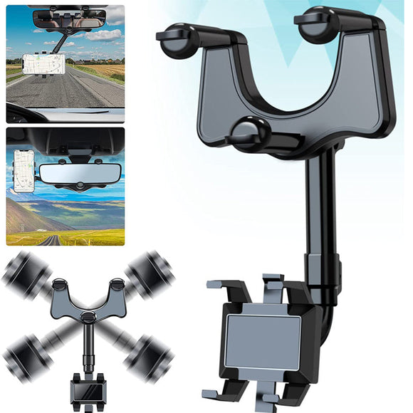 360° Retractable Phone Navigation Holder Universal Car Rearview Mirror Bracket
