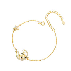 Charm Glitter Unicorn Star 925 Sterling Silver Gold Chain Bracelet