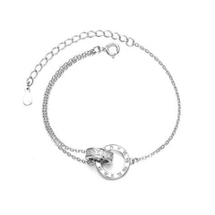Charm Luckly Double Ring Love 925 Sterling Silver Chain Bracelet