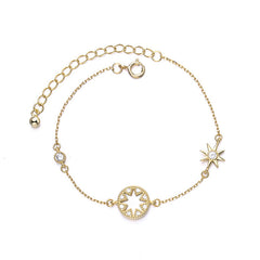 Charm Rhinestone Eight Star 925 Sterling Silver Gold Chain Bracelet