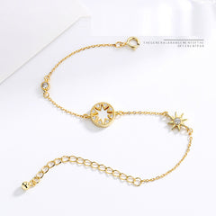 Charm Rhinestone Eight Star 925 Sterling Silver Gold Chain Bracelet
