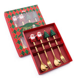 Stainless Steel Christmas Coffee Spoon Dinner Forks Set Party Supply