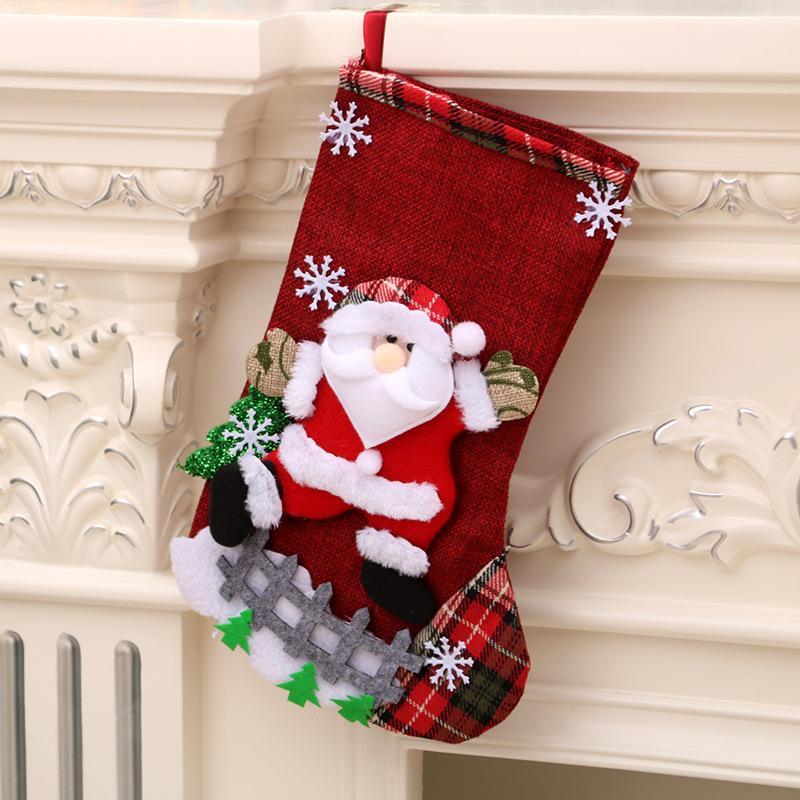 Christmas Stocking Candy Bag Flax Hanging Stockings Xmas Tree Decor