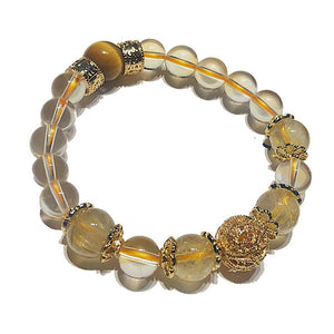 Gold Rutilated Quartz Crystal Citrine Topaz Tiger Eye Stone Good Luck & Weath Bracelet