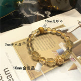 Gold Rutilated Quartz Crystal Citrine Topaz Tiger Eye Stone Good Luck & Weath Bracelet