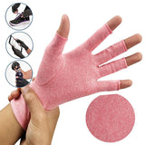 Pink Compression Fingerless Gloves Provide Arthritic Hand Joint Pain Relief