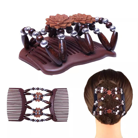 Double Slide Wooden Beads Hair Styling Comb Clip Hair Accessory