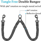 360 Swivel Dual Double Dog Leash with Tangle Free Shock Absorbing Bungee