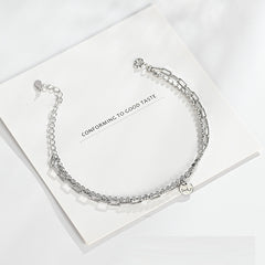 Double Layer Charm 925 Sterling Silver Chain Bracelet Lucky Plate