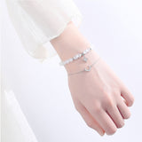 Double Layer Glitter Star Moon 925 Sterling Silver Chain & White Opal Bracelets