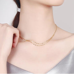 Double Layered Glitter Lozenge 925 Sterling Silver Choker Necklace