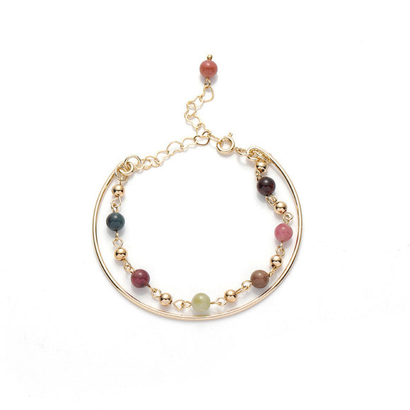 Double Layered Natural Crystal Stone Bangle Good Luck Bracelet