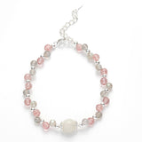 Double Strawberry Crystal and Gray Moonstone Stone Bead Bracelet