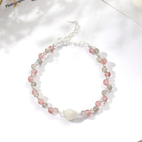 Double Strawberry Crystal and Gray Moonstone Stone Bead Bracelet