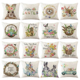 2pcs Easter Linen Pillow Cover with Rabbit Bunnies Flower Egg Patterns