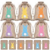 24Pcs Easter Linen Gift Bag Spring Bunny Party Decoration Rabbit Pouch