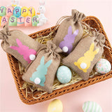 24Pcs Easter Linen Gift Bag Spring Bunny Party Decoration Rabbit Pouch