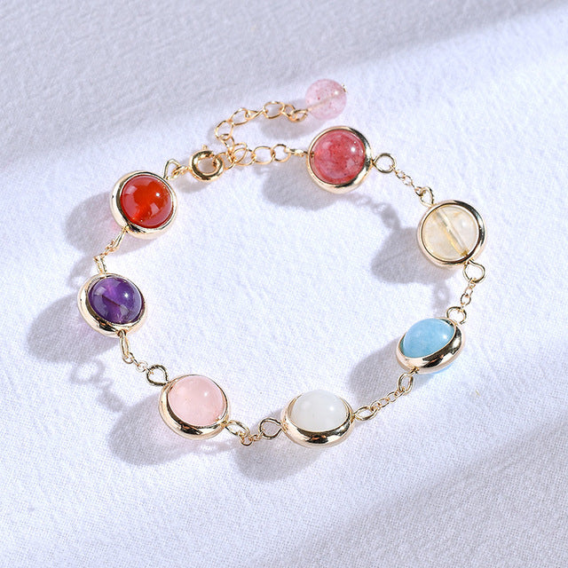 Elegant 7 Color Natural Quartz Crystal Stone Chain Bracelet