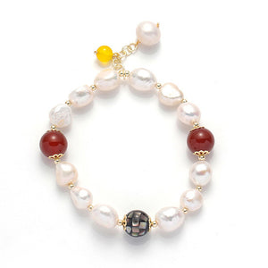 Elegant Freshwater Cultured Pearl Agate Crystal Stone Good Luck Bracelet