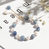 Elegant Freshwater Cultured Pearl Blue Crystal Stone Good Luck Bracelet