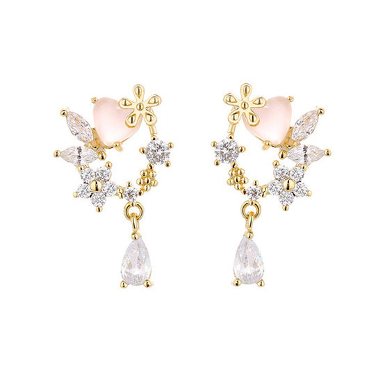 Elegant Rhinestone Flower Crystal Wreath S925 Silver Stud Earrings