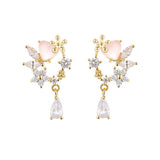 Elegant Rhinestone Flower Crystal Wreath S925 Silver Stud Earrings