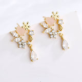 Elegant Rhinestone Flower Crystal Wreath S925 Silver Stud Earrings