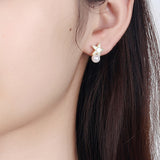 Elegant Rhinestone Star Freshwater Pearl S925 Silver Stud Earrings