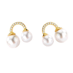 Elegant Rhinestone U Shape Freshwater Pearl S925 Silver Stud Earrings