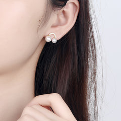 Elegant Rhinestone U Shape Freshwater Pearl S925 Silver Stud Earrings