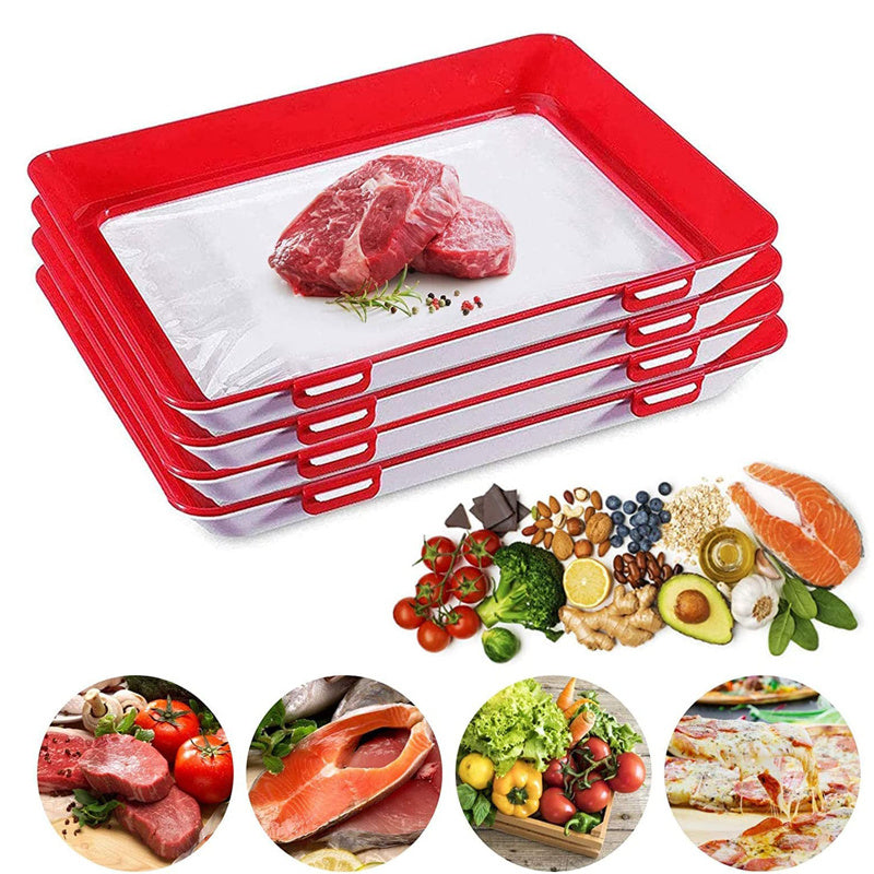 Stackable Reusable Food Preservation Trays with Plastic Lid