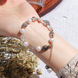 Freshwater Pearl Black Quartz Rutilated Crystal Good Luck Bracelet