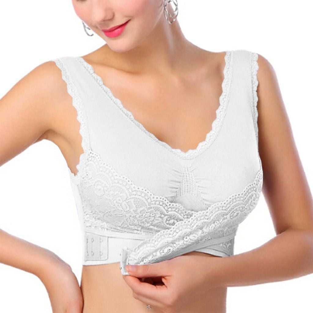 Front Criss-Cross Push Up Lace Bra Seamless Wireless Lift Sports Bra