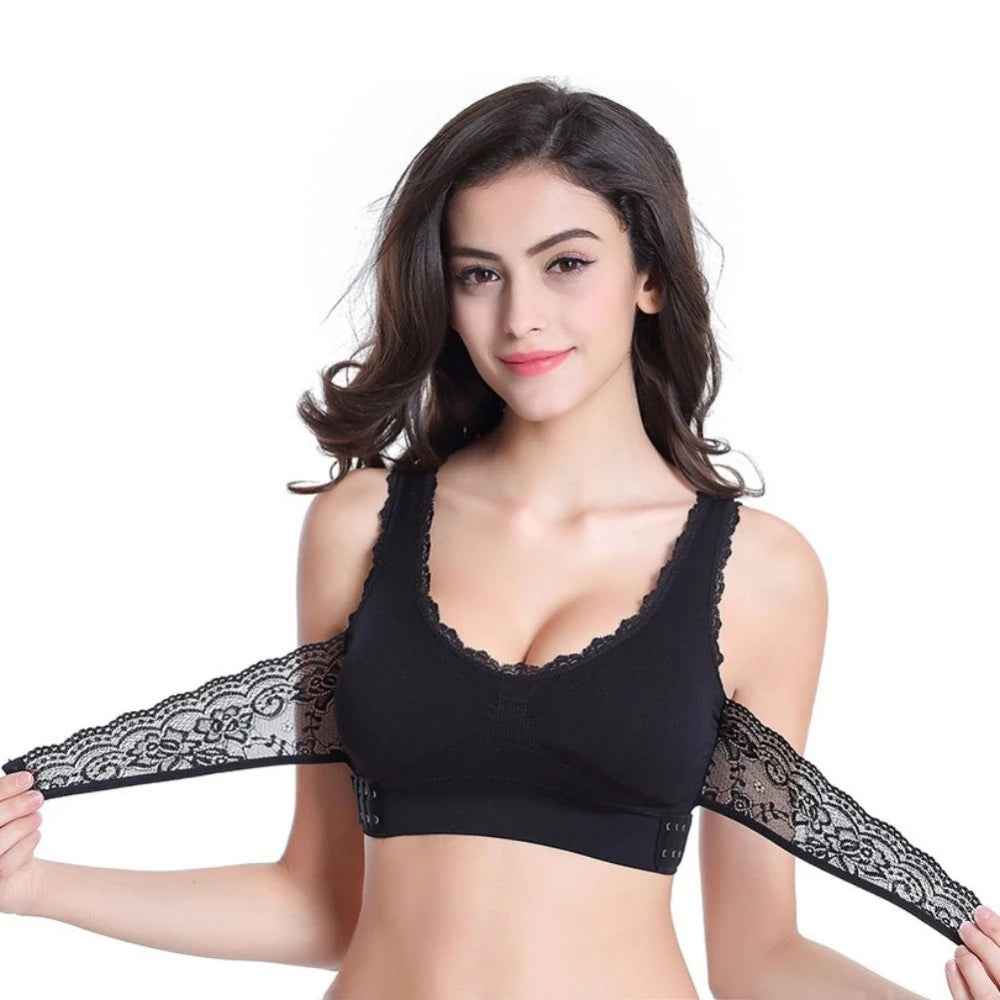 Front Criss-Cross Push Up Lace Bra Seamless Wireless Lift Sports Bra