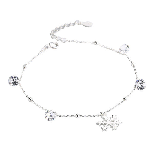 Glitter Flow Snowflake Cubic Zirconia 925 Sterling Silver Chain Bracelets
