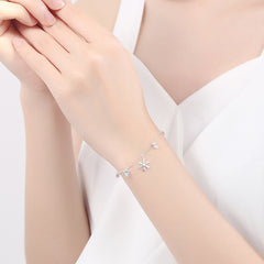 Glitter Flow Snowflake Cubic Zirconia 925 Sterling Silver Chain Bracelets