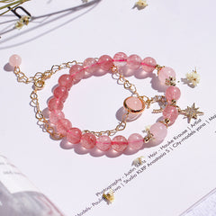 Half Moon Eight Star Natural Strawberry Crystal Stone Beaded Bracelet