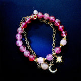 Half Moon Eight Star Natural Strawberry Crystal Stone Beaded Bracelet
