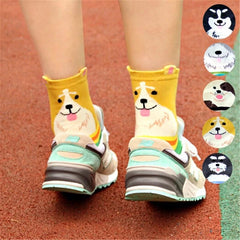 5 Pairs Womens Cute Dog Patterned Casual Crew Socks