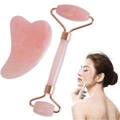 Rose Quartz Jade Roller Facial Massager and Gua Sha Scraping Tool