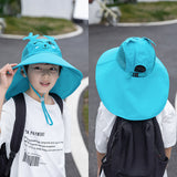 Kids Sun Hat UPF 50+Adjustable Wide Brim Beach Hats with Whistle
