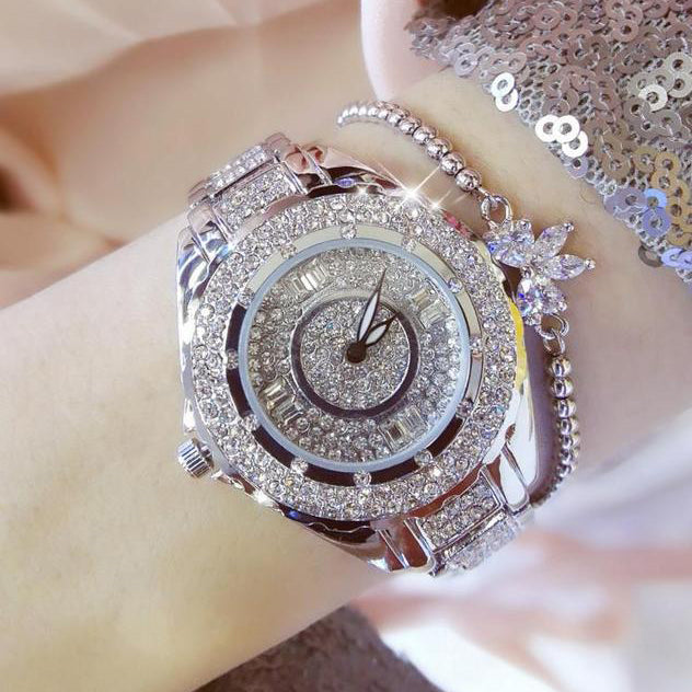 Bee Sister Luxury All Crystal Rhinestone Stylish Women Quartz Wristwatch Butterfly Bracelet