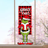 Merry Christmas Window Sign Banners Grinch Hanging Feet Doll Hanging Flag