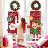 Merry Christmas Window Sign Banners Santa Hanging Feet Doll Hanging Flag