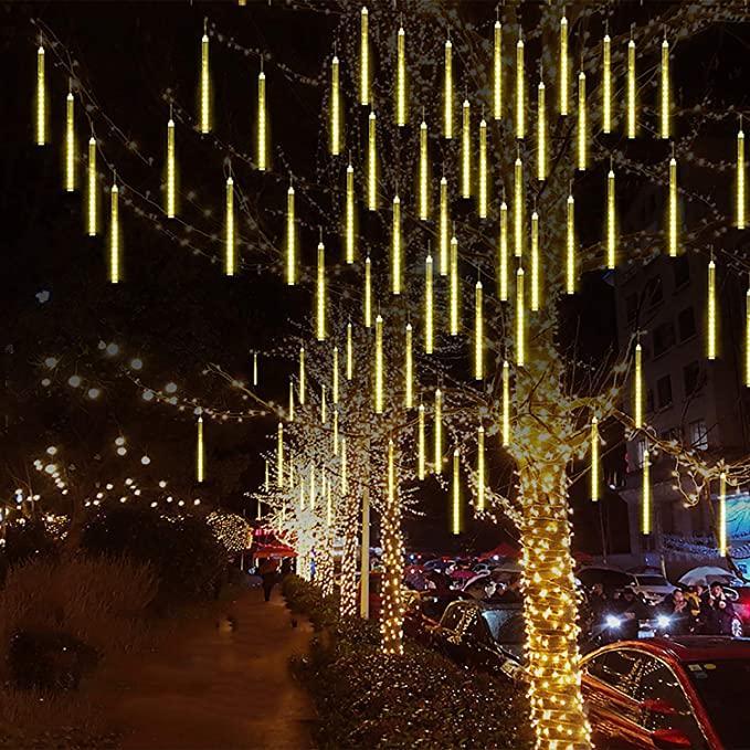Meteor Shower String Lights Solar Power 30cm 10 Tubes 360-LED Falling Rain Drop Lights